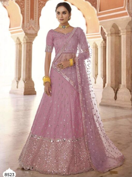 Pink Heavy Mirror Work Bridal Lehenga Choli