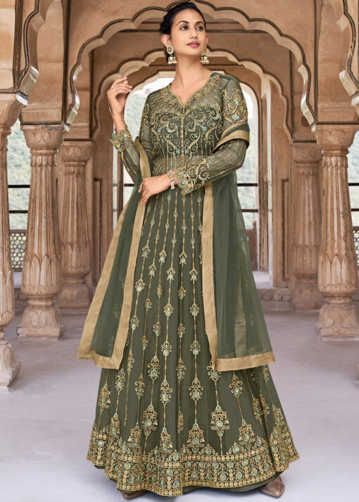 Green Soft Net Embroidered Anarkali Suit