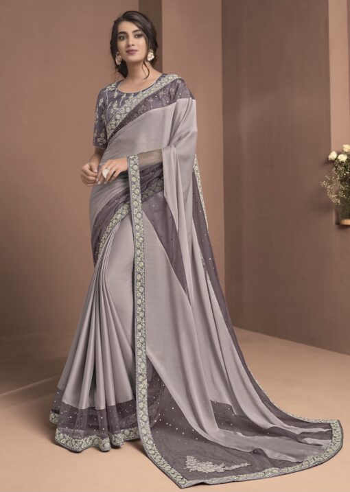 Mauve Silk Georgette Party Wear Saree