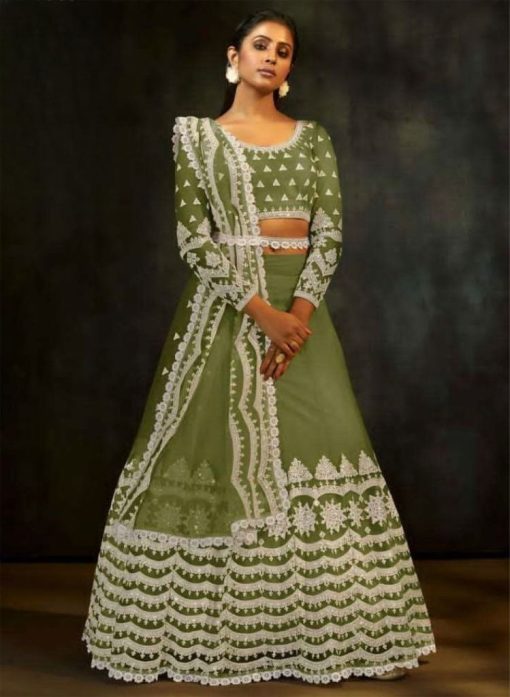 Green Embroidered Sangeet Lehenga Choli