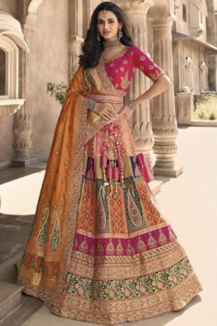 Multicoloured Banarasi Silk Bridal Lehenga Choli