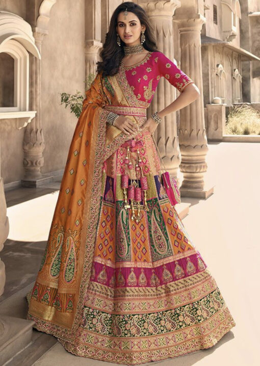 Multicoloured Banarasi Silk Bridal Lehenga Choli