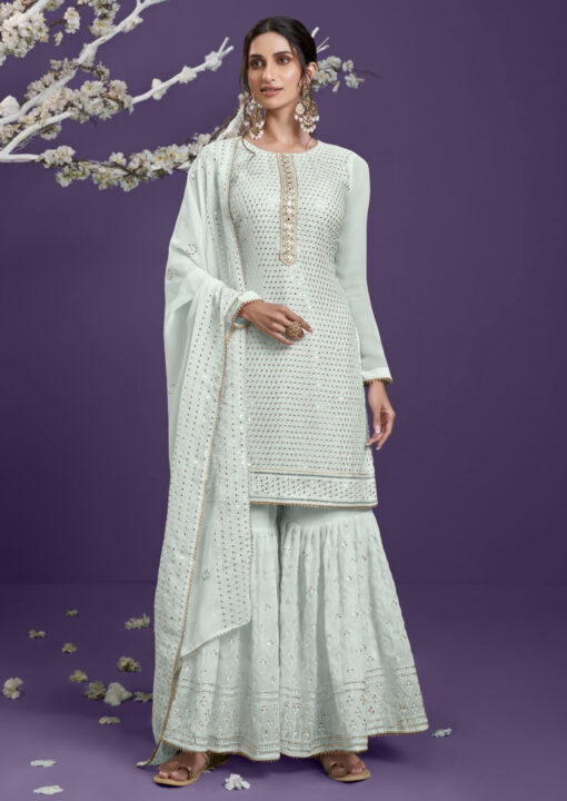 Icy Blue Georgette Sharara Suit