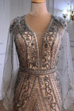 Alternative view of Nude Cape Style Beaded Evening Gown