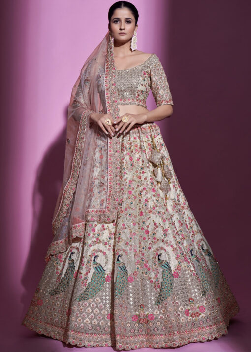 Cream Embroidered Bridal Lehenga Choli