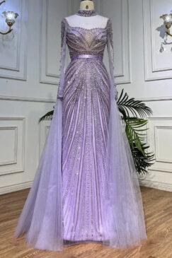 High Neck Heavily Beaded Evening Dress