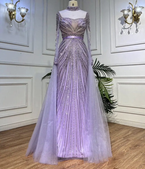 High Neck Heavily Beaded Evening Dress