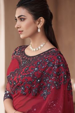 Alternative view of Red Embroidered Border Party Wear Saree