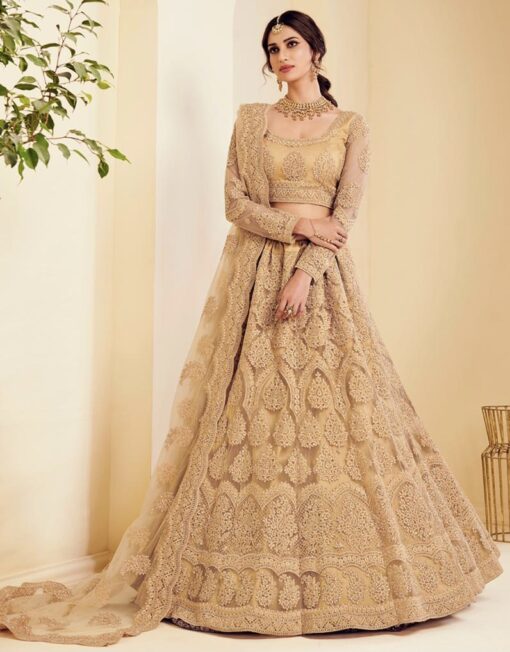 Golden Net Bridal Lehenga Choli
