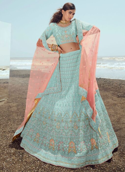Turquoise Georgette Heavy Bridal Lehenga Choli