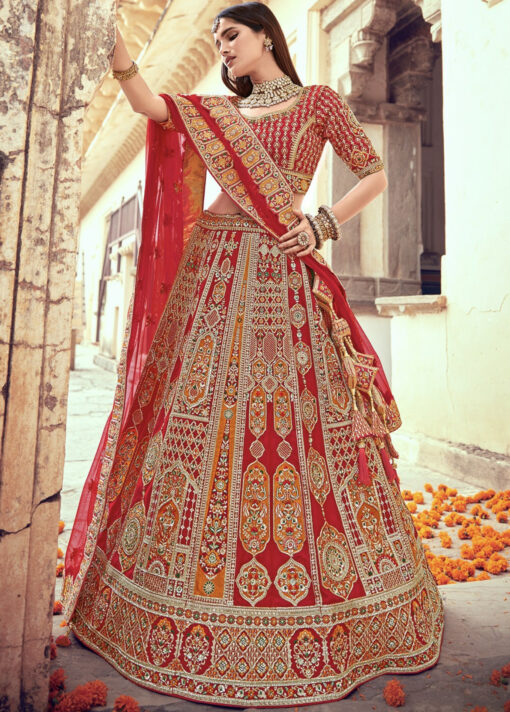 Red Net Bridal Lehenga Choli