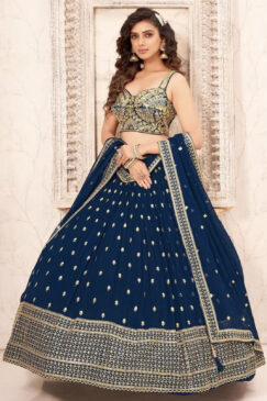 Navy Blue Faux Georgette Heavy Designer Lehenga Choli