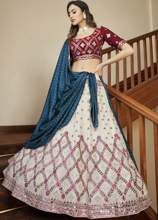Beige & Maroon Sangeet Lehenga Choli