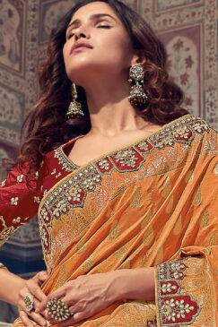 Alternative view of Red And Orange Silk Embroidered Bridal Lehenga Choli