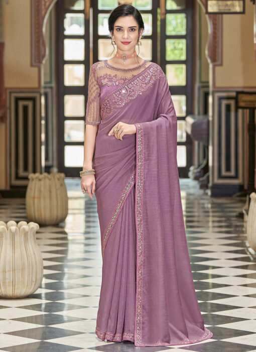 Lilac Sequence Party Wear Saree
