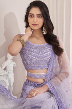 Alternative view of Lilac Net Embroidered Lehenga Choli
