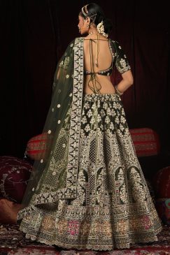 Alternative view of Mehendi Velvet Embroidered Bridal Lehenga Choli