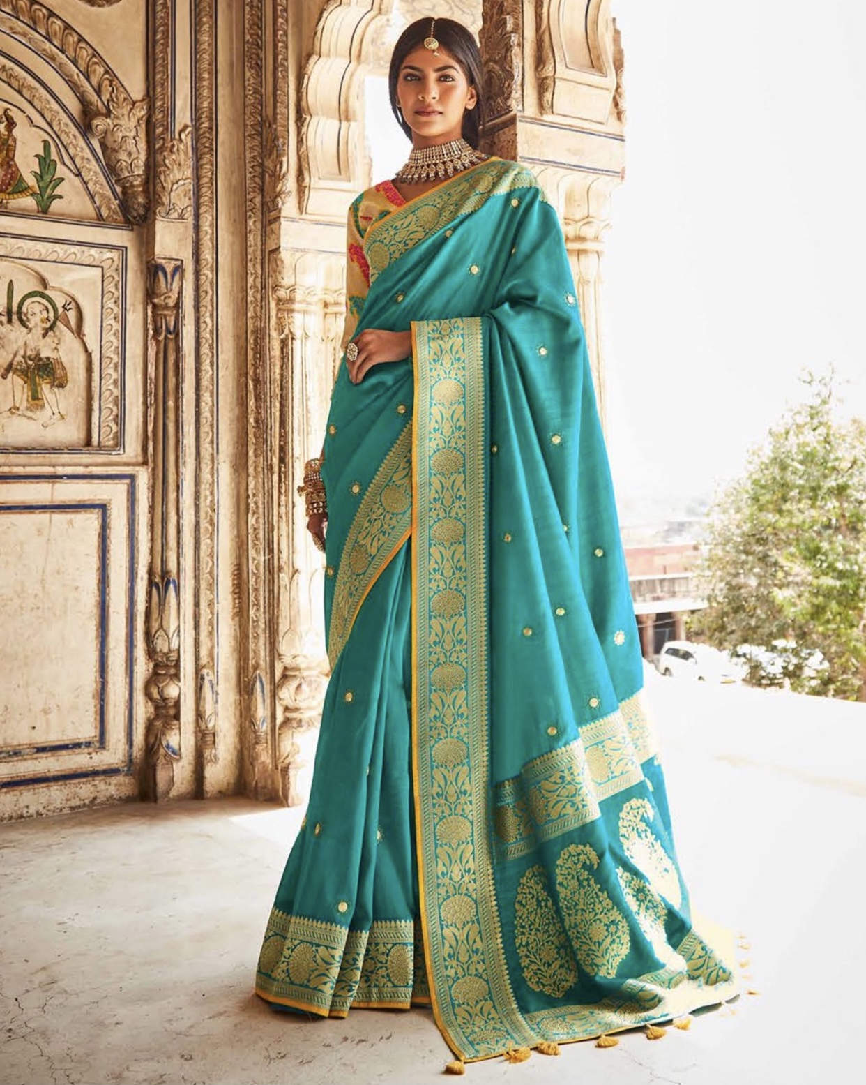 Cyan Fancy Silk Wedding Saree - Sarees Designer Collection