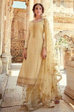 Cream Embroidered Sharara Suit