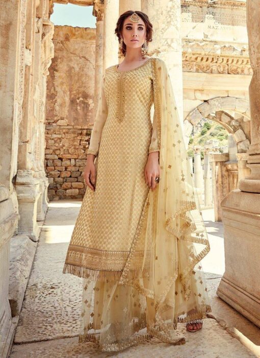 Cream Embroidered Sharara Suit