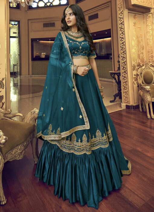 Teal Embroidered Party Wear Lehenga Choli
