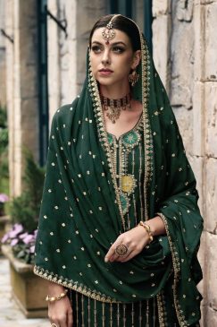 Alternative view of Green Chinon Embroidered Palazzo Suit