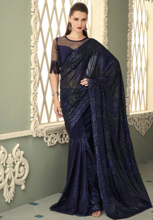 Blue Fancy Sequence Saree