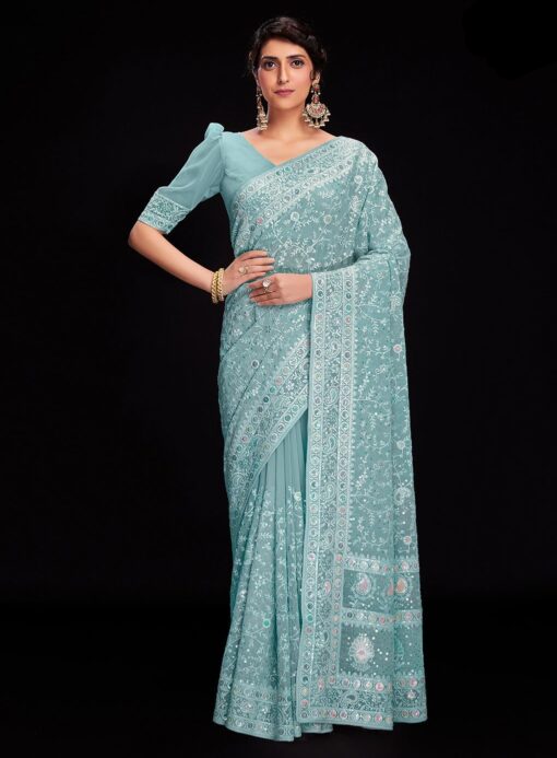 Blue Georgette Party Saree