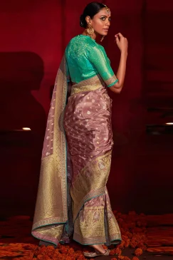 Alternative view of Mauve Banarasi Silk Embroidered Wedding Saree