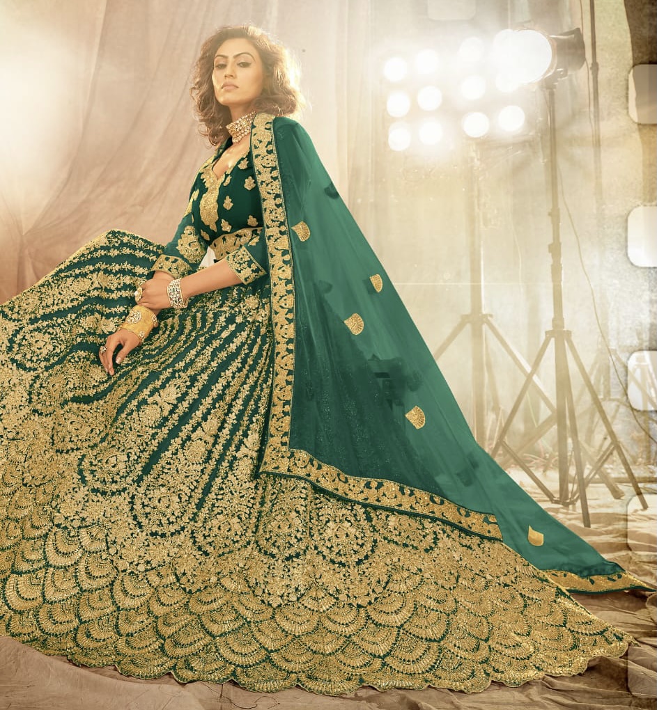 green net lehenga choli with dupatta
