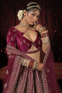 Alternative view of Wine Velvet Embroidered Bridal Lehenga Choli