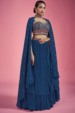 Navy Blue Embroidered Party Wear Lehenga Choli