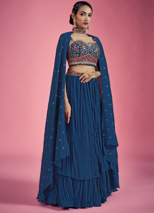 Navy Blue Embroidered Party Wear Lehenga Choli