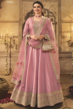Pink Dola Silk Embroidered Anarkali Suit