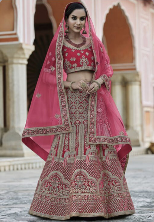 Pink Velvet Bridal Lehenga Choli