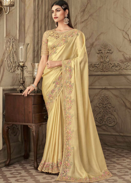 Yellow Fancy Silk Saree With Designer Blouse