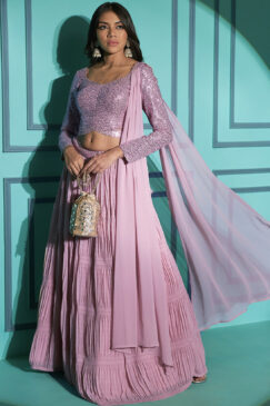 Dusty Pink Georgette Pleated Lehenga Choli