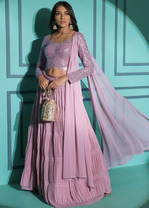 Dusty Pink Georgette Pleated Lehenga Choli