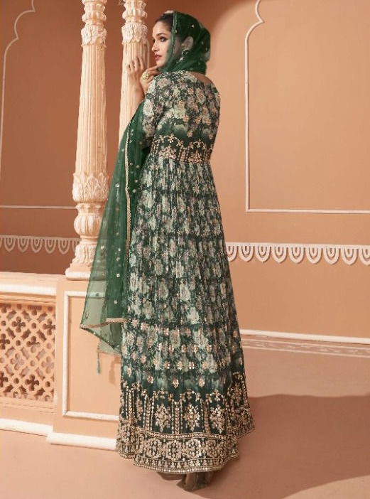 Designer Party Wear Net Salwar Suit Collection Green Net Pant Anarkali