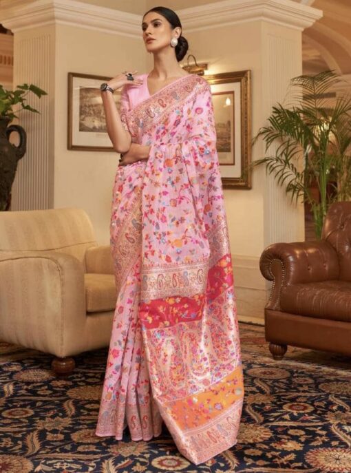 Pink Kashmiri modal silk traditional Saree
