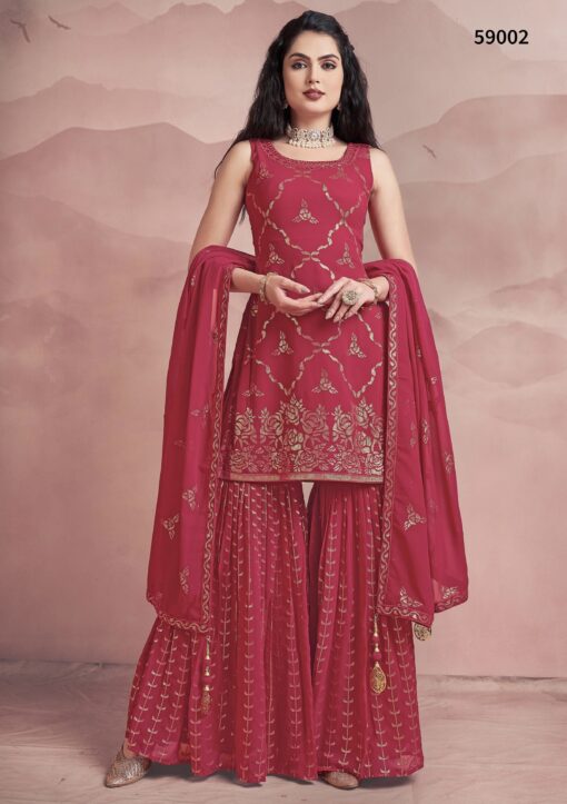 Pink Georgette Embroidered Sharara Suit