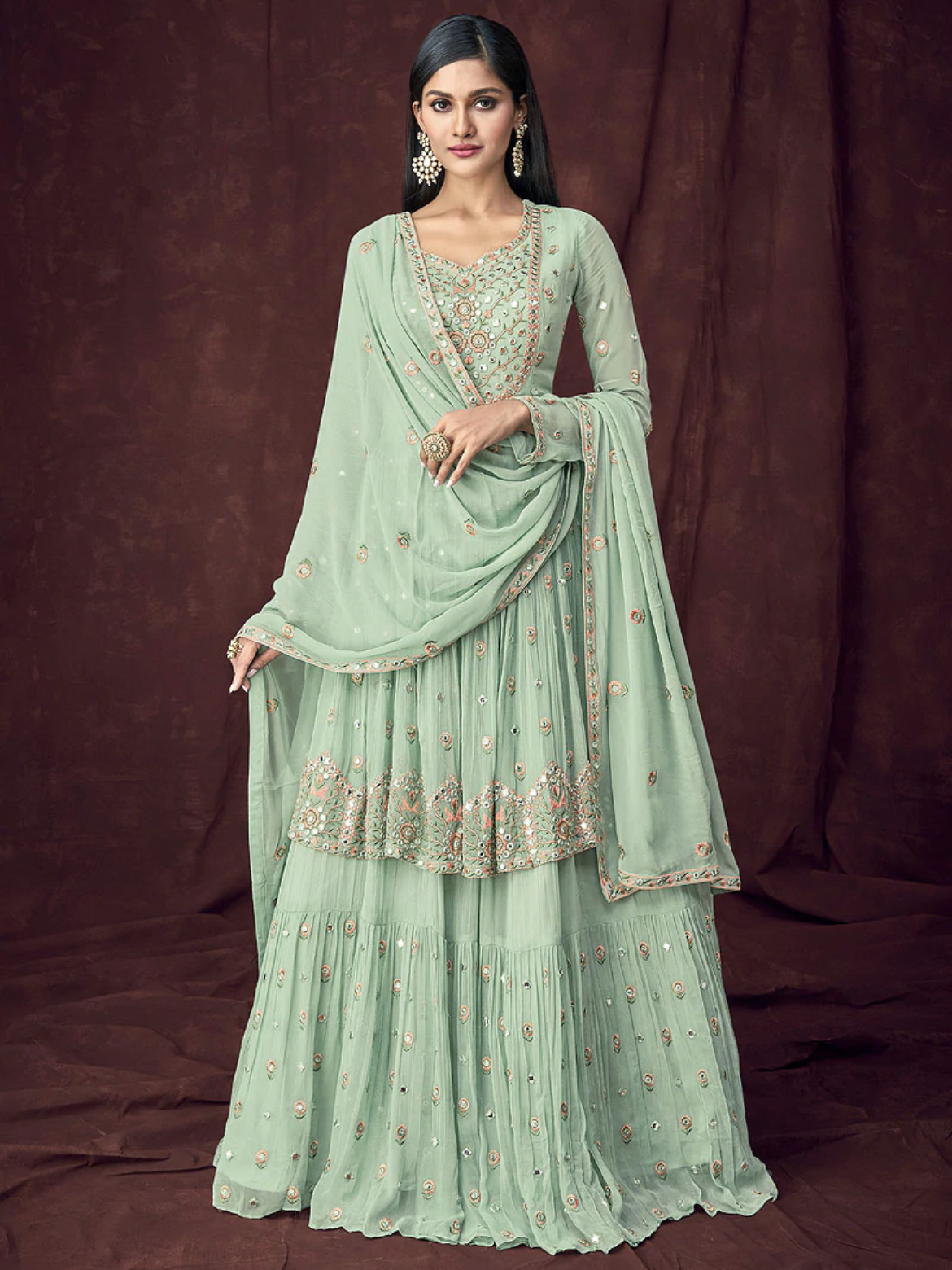 Mint Green Peplum Style Lehenga Suit - Lehengas Designer Collection