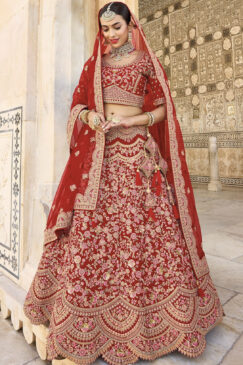 Deep Red Silk Bridal Lehenga Choli