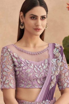 Alternative view of Purple Pre-Pleated Lehenga Style Saree With Belt