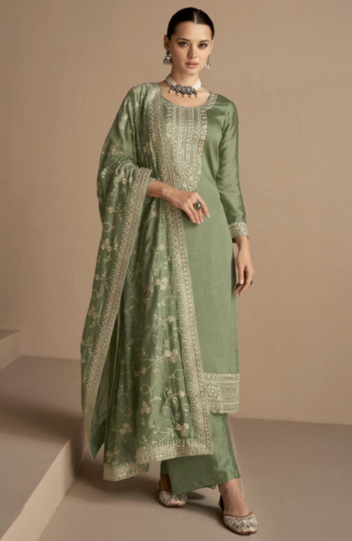 Green Silk Palazzo Pant Suit - Salwar Kameez Designer Collection