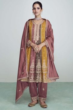 Multicolour Frock Style Silk Pant Suit