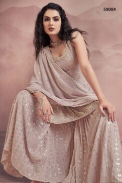 Alternative view of Peach Georgette Embroidered Sharara Suit