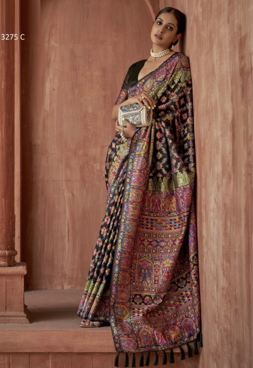 Black Pashmina Silk Saree