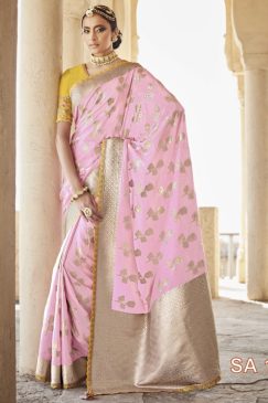 Pink Banarasi Silk Embroidered Wedding Saree