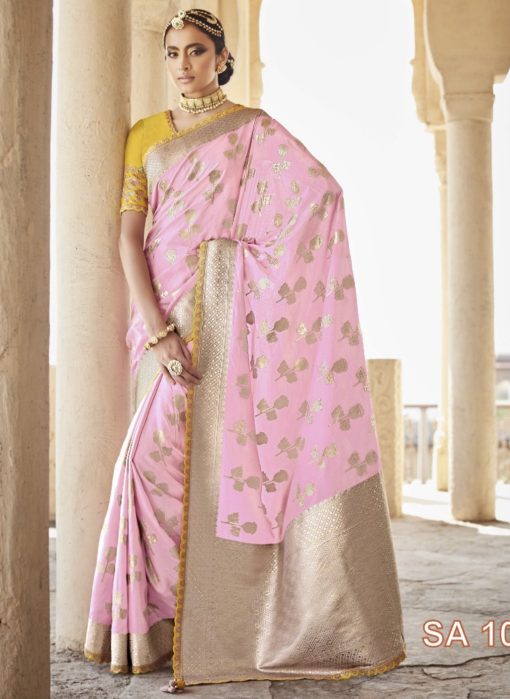 Pink Banarasi Silk Embroidered Wedding Saree